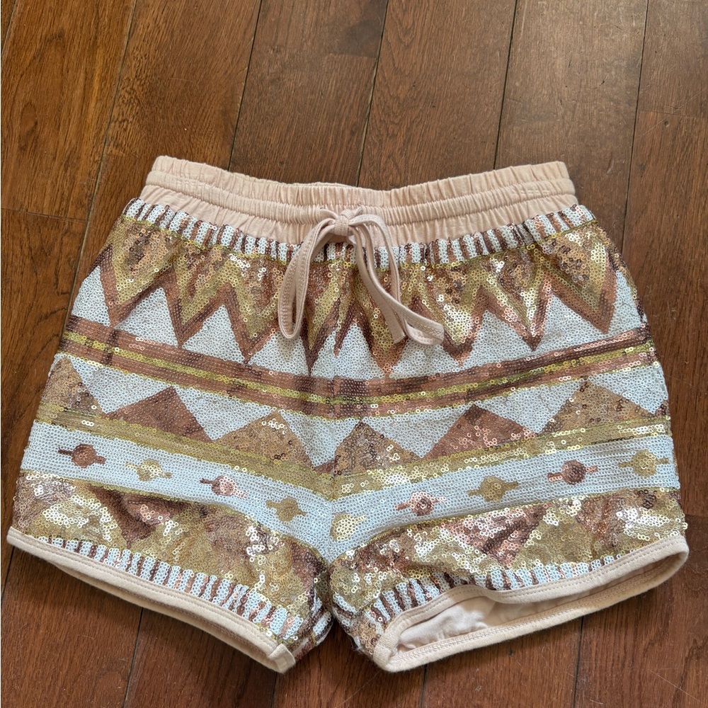 Joyfolie Gold and Cream Sequin Women's Shorts
